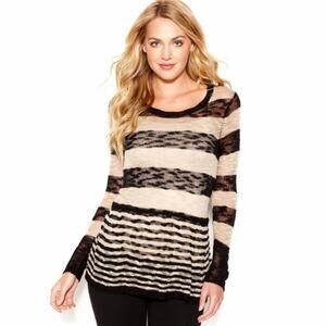 Pieces by Kensie Black Striped Sheer Knit Baby Doll Sweater Small NWT